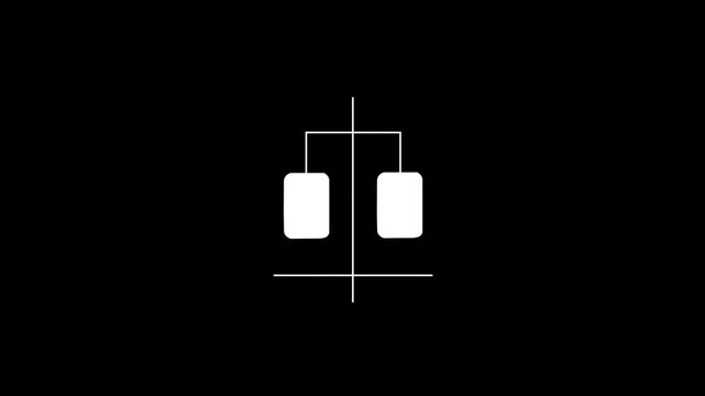 Clean white solid law scale icon animation featuring traditional balance of justice symbol drawing on isolated black background