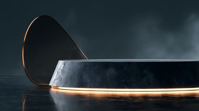 Cinematic rough rock platform framed by dark fabric
