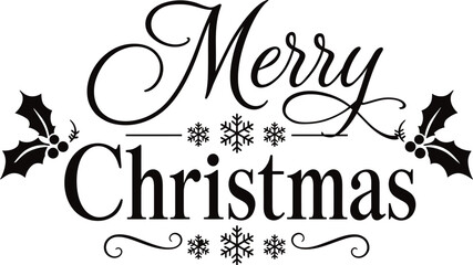 Merry christmas typography design with holly leaves and snowflakes © Debbrata