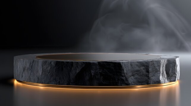 Dark circular product stage during a warm and genuine exchange