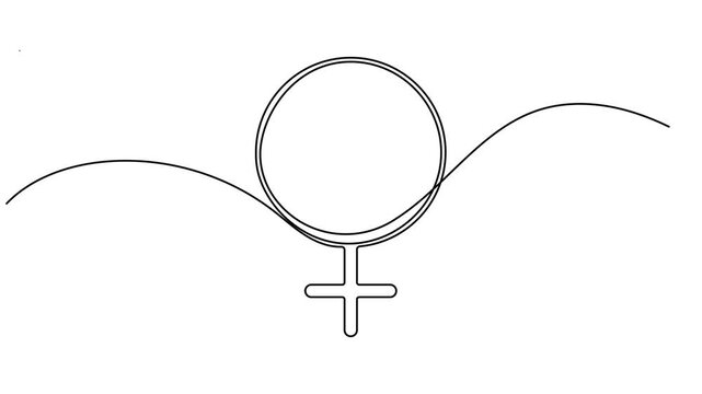Continuous one line drawing of Venus female symbol icon sign animation moving on white background minimalist monoline design feminism, gender equality and astrology video intros motion graphic