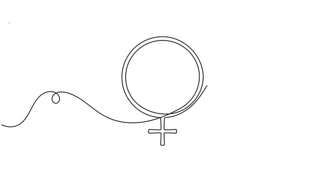 Continuous one line drawing of Venus female symbol icon sign animation moving on white background minimalist monoline design feminism, gender equality and astrology video intros motion graphic