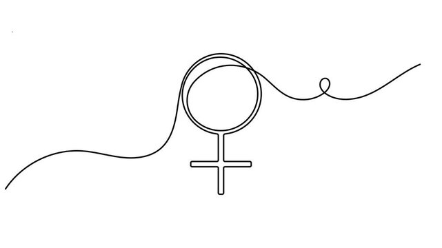 Continuous one line drawing of Venus female symbol icon sign animation moving on white background minimalist monoline design feminism, gender equality and astrology video intros motion graphic