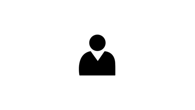 Minimalist black solid user icon animation showing profile person symbol drawing on white background for website and mobile app interface design