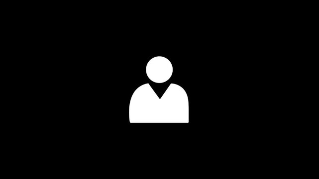 Clean white solid profile avatar icon animation showing user account sign with glowing look on isolated dark black background