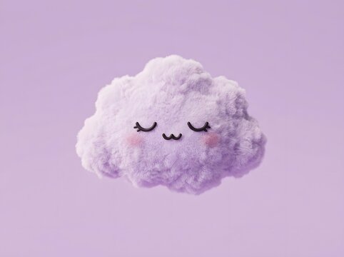 Restful bedtime theme 3D cloud character sleeping soundly with cute Zzz sign on soft purple backdrop
