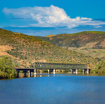 Railroad bridges c rossing the Douro river along the iconic  Linha do Douro railway from Porto to Pocinho, Portugal