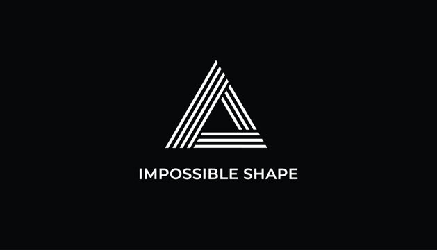 Optical illusion impossible triangle geometric logo designed with sleek multi-stripes on a solid black background.