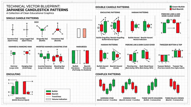 Japanese candlestick patterns technical analysis educational infographic
