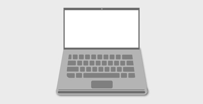 Minimalist gray laptop mockup with a blank screen display for custom digital web design or video compositing.
