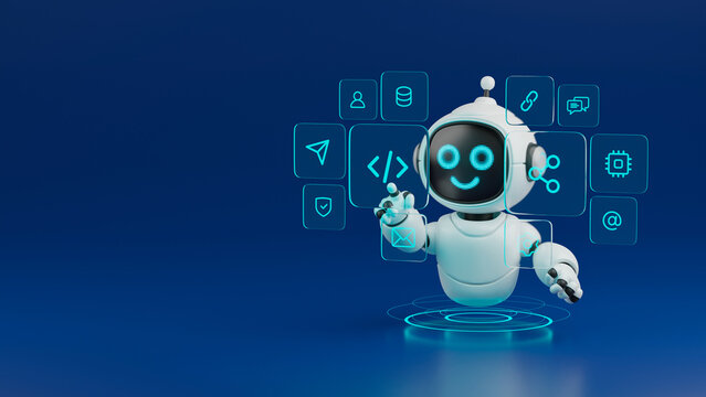 AI agent robot workflow automation orchestrator artificial intelligence data coding icon flow process assistant technology futuristic 3d rendering.