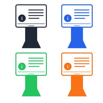 Information Display Board Icon Set, Digital Notice Screen, Announcement Kiosk, Help Desk, Flat Color  Collection 