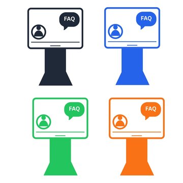 FAQ Information Display Icon Set, Customer Support Monitor, Help Center Screen collection 