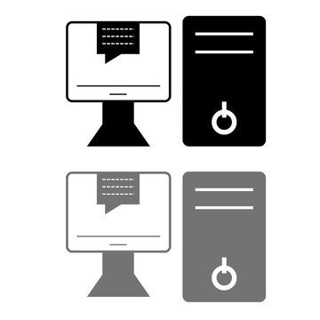 Computer Chat Monitor and CPU Icon Set, Desktop Communication Technology 