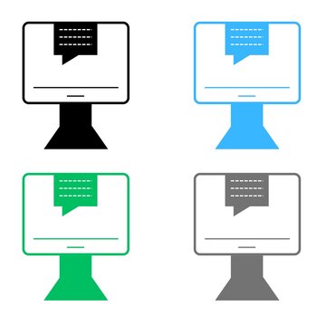 Desktop Computer Chat Message Icon Collection, Online Communication Monitor