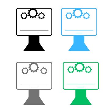 Computer Settings Monitor Icon Set, System Configuration Screen, Gear Dashboard  Collection