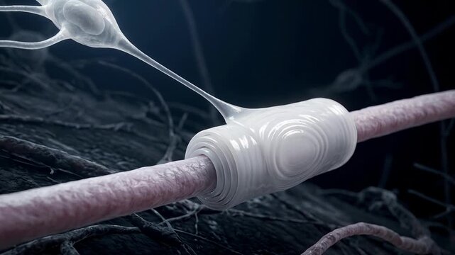 Oligodendrocyte wrapping myelin sheath around a nerve axon