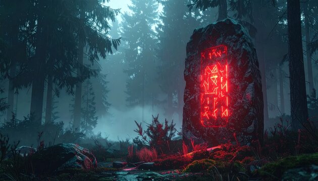 Mysterious glowing portal in dark forest.