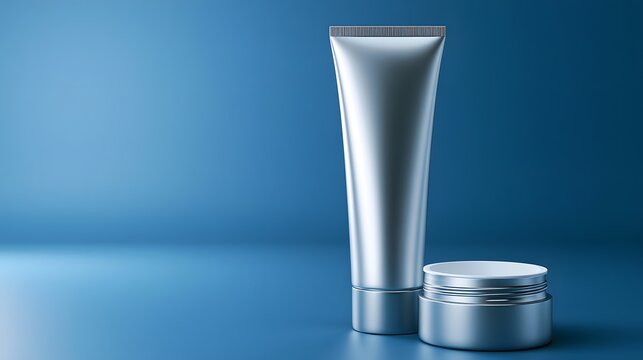 Modern silver skincare tubes and jar presented as a cosmetic set