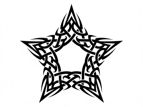 Tribal star tattoo design, black celtic knot star illustration, sharp geometric star ornament for body art and graphic branding
