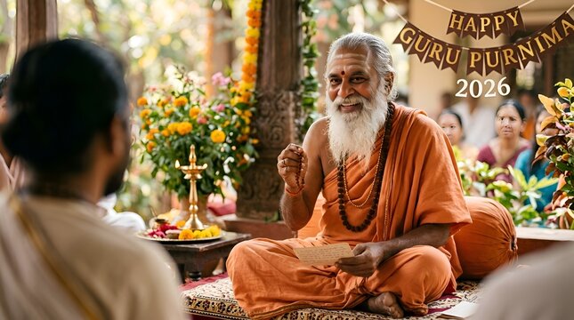 Spiritual Guru Speaking to Disciples During Celebration