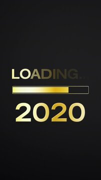 Vertical video animation of loading bar in gold with the message loading 2027 over dark background - new year concept - represents the new year 2027.