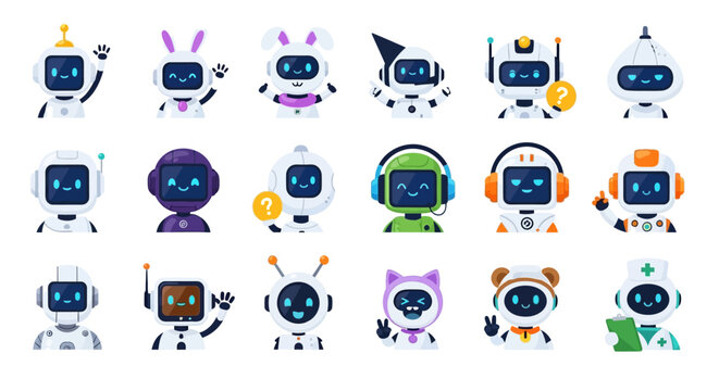Diverse Collection of AI Chatbot Avatars Representing Virtual Assistants and Digital Communication Solutions