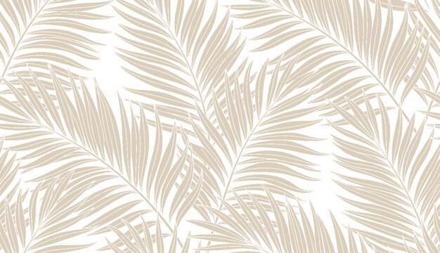 Soft beige palm frond pattern on a white background.