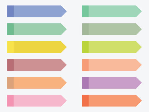 Colorful sticky notes arrow shaped paper tabs set for office organization and reminder bookmarks design elements.