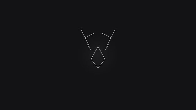 Minimalist geometric deer head line art on black background.