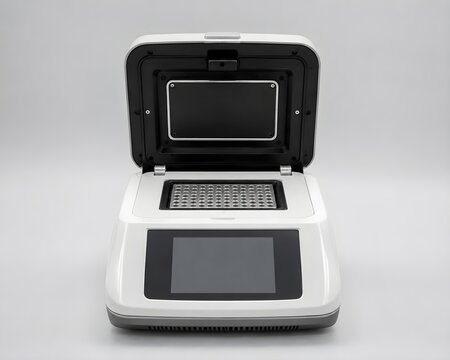 PCR Thermal Cycler With Detailed Sample Chamber Isolated on Seamless Light Gray Laboratory Studio Background