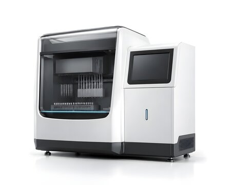 Advanced DNA Sequencing Machine With Integrated Fluidics Isolated on Seamless White Studio Background for Laboratories