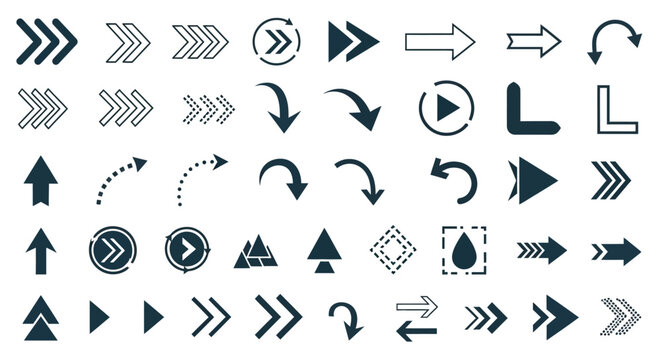 Collection of assorted directional arrows and symbols for various interface and design applications