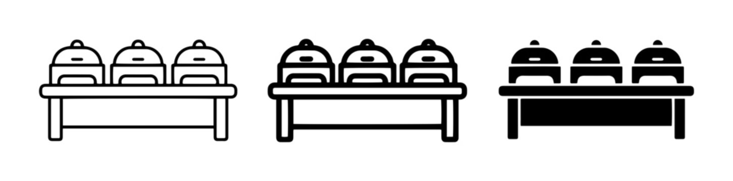 Chafing Dish Icons Set, Buffet Food Service, Catering Equipment Vector Graphics