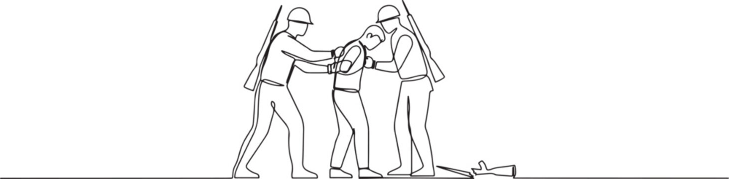 arrest of war opponents. world war concept. Single line draw design. one line art icon drawing