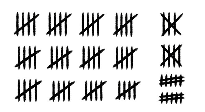 Hand-drawn illustration of traditional tally marks for counting and record-keeping, depicting numerical progression and sequential tracking