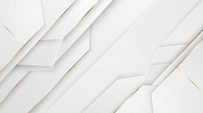 Abstract white geometric background with luxury gold lines and modern diagonal shapes for professional business presentation and elegant graphic design