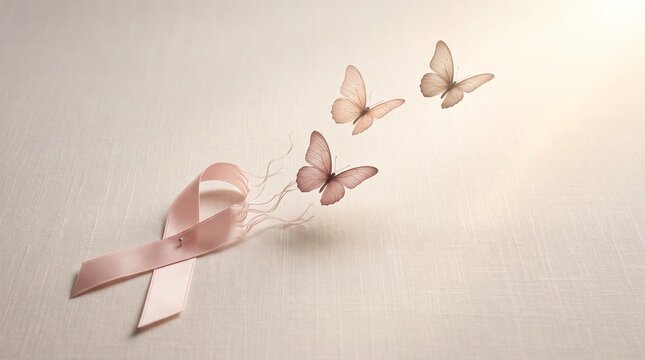 Breast cancer awareness ribbon with butterflies hope courage and support for a cure