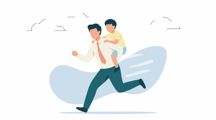 Happy father and son playing, father giving a piggyback ride, running