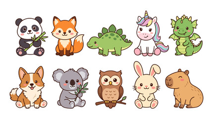 Obraz premium Colorful Cartoon Animal Characters Collection.