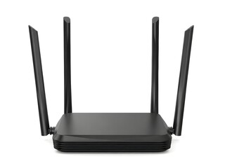 Fototapeta premium Modern Wireless Router With Multiple Antennas Isolated on Clean White Background for Technology Marketing Use