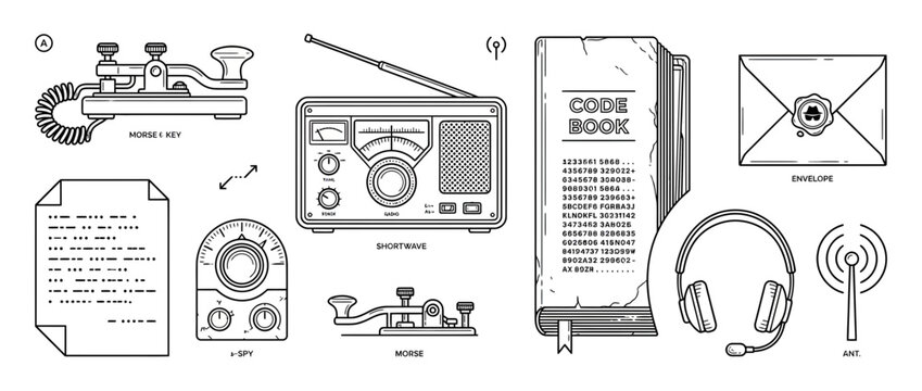 Vintage Communication Devices Collection Illustration