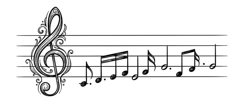 Hand-drawn musical notes on staff with treble clef