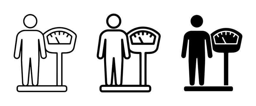 Weight Scale Icons, Human Figure Weighing, Health Measurement Symbols, Body Mass Index