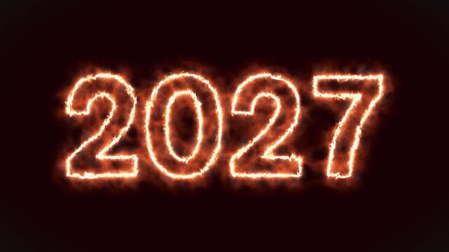 Video animation of an abstract fire with the year 2027 - represents the new year - happy new year concept.