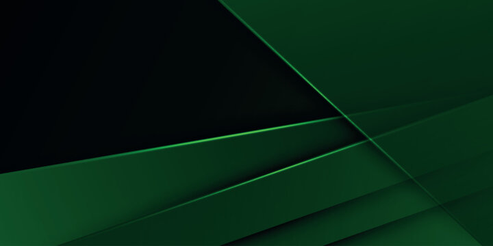 Dark green abstract background with modern square paper cut pattern. Futuristic design with shadow effect and glowing light lines.