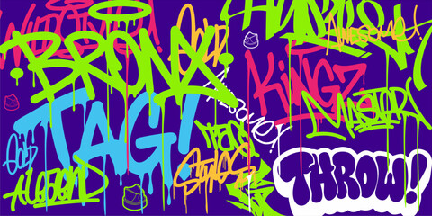 Colorful Graffiti Background with Urban Street Art Spray Paint, Abstract Wall Texture Vector Illustration © kembar