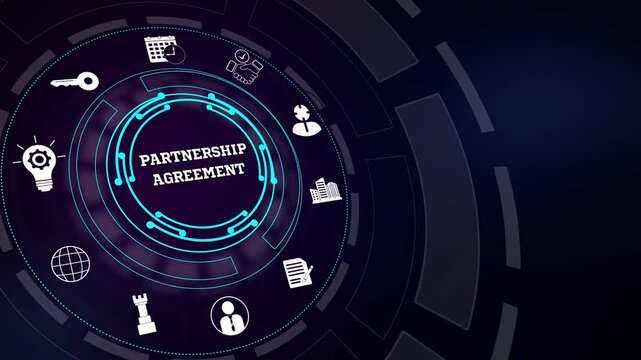 Securing mutual corporate values with a modern partnership agreement template, highlighting a technological digital interface platform display