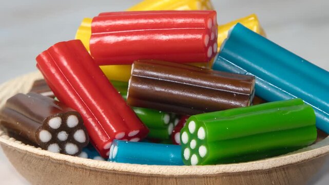 Colorful brick-shaped sugary candies for kids