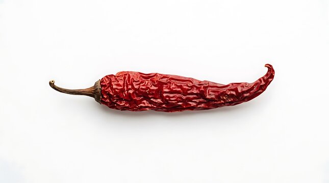 One dried red chili pepper isolated isolated on white background